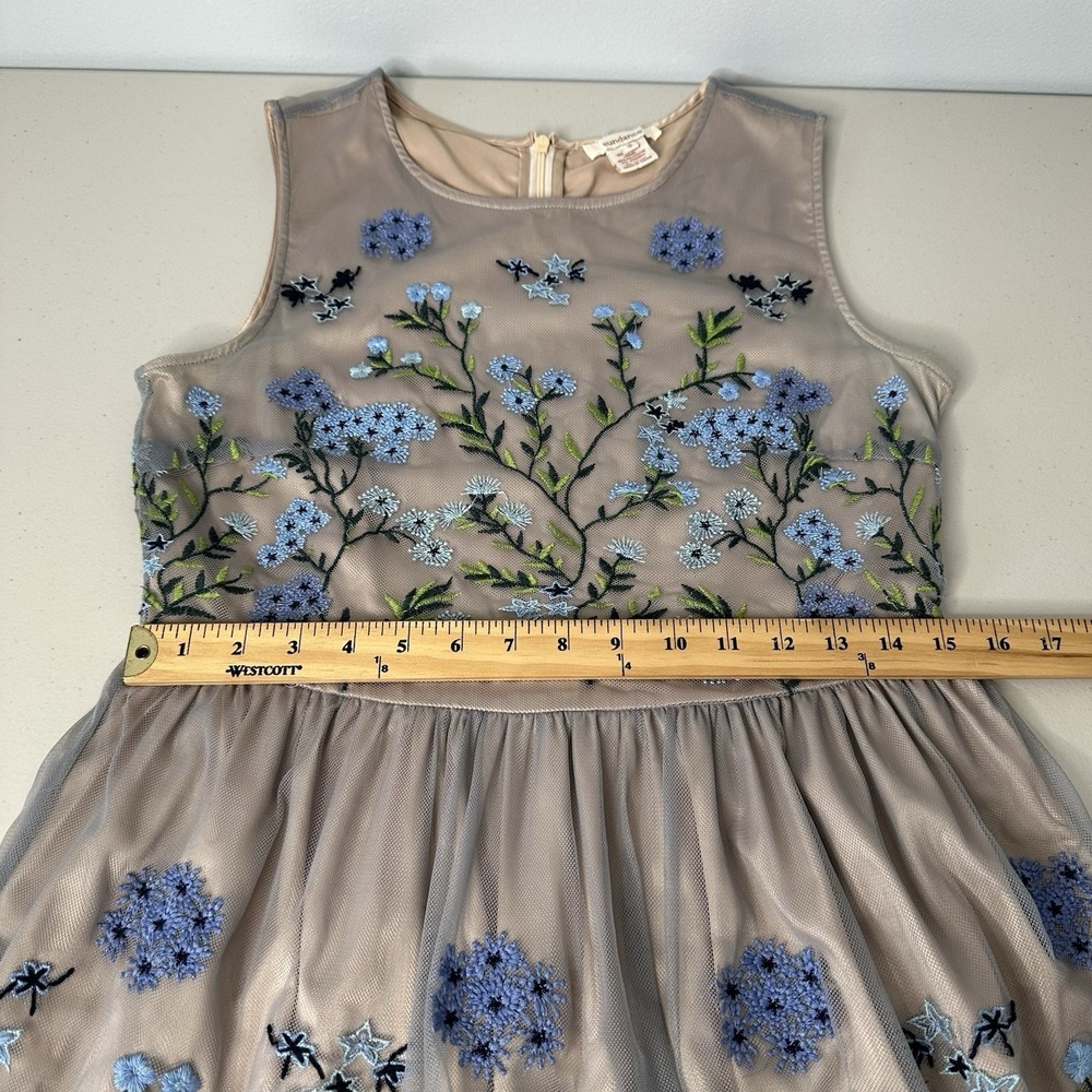 Sundance‎ Forget Me Not Floral Embroidered Tulle Dress Small Fit Flare Blue Nude - Picture 9 of 11